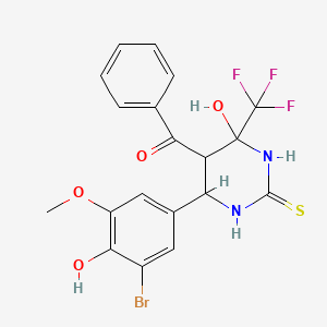 molecular formula C19H16BrF3N2O4S B7740919 (6-(3-Bromo-4-hydroxy-5-methoxyphenyl)-4-hydroxy-2-thioxo-4-(trifluoromethyl)hexahydropyrimidin-5-yl)(phenyl)methanone 