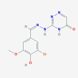 molecular formula C11H10BrN5O3 B7740925 (Z)-3-(2-(3-bromo-4-hydroxy-5-methoxybenzylidene)hydrazinyl)-1,2,4-triazin-5(4H)-one 