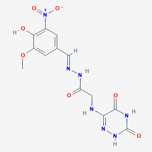 2-[(3,5-dihydroxy-1,2,4-triazin-6-yl)amino]-N'-[(E)-(4-hydroxy-3-methoxy-5-nitrophenyl)methylidene]acetohydrazide (non-preferred name)