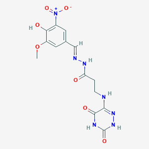 3-[(3,5-dioxo-2H-1,2,4-triazin-6-yl)amino]-N-[(E)-(4-hydroxy-3-methoxy-5-nitrophenyl)methylideneamino]propanamide