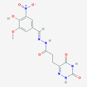 3-(3,5-dioxo-2H-1,2,4-triazin-6-yl)-N-[(E)-(4-hydroxy-3-methoxy-5-nitrophenyl)methylideneamino]propanamide
