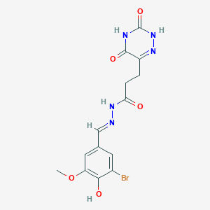 molecular formula C14H14BrN5O5 B7740957 N'-[(E)-(3-bromo-4-hydroxy-5-methoxyphenyl)methylidene]-3-(3,5-dihydroxy-1,2,4-triazin-6-yl)propanehydrazide 