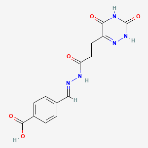 4-((E)-{[3-(3,5-dioxo-2,3,4,5-tetrahydro-1,2,4-triazin-6-yl)propanoyl]hydrazono}methyl)benzoic acid