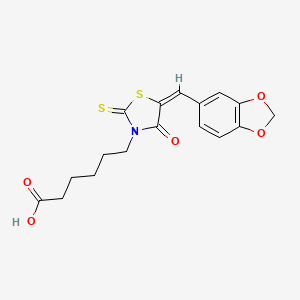 molecular formula C17H17NO5S2 B7741071 6-[(5E)-5-(2H-1,3-benzodioxol-5-ylmethylidene)-4-oxo-2-sulfanylidene-1,3-thiazolidin-3-yl]hexanoic acid 