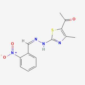 molecular formula C13H12N4O3S B7741389 1-[4-methyl-2-[(2Z)-2-[(2-nitrophenyl)methylidene]hydrazinyl]-1,3-thiazol-5-yl]ethanone 