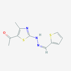 molecular formula C11H11N3OS2 B7741408 1-[4-methyl-2-[(2Z)-2-(thiophen-2-ylmethylidene)hydrazinyl]-1,3-thiazol-5-yl]ethanone 