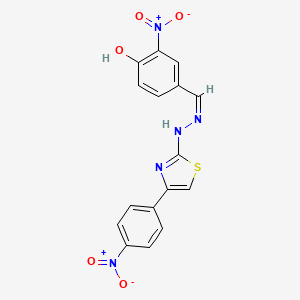 molecular formula C16H11N5O5S B7741418 2-nitro-4-[(Z)-{2-[4-(4-nitrophenyl)-1,3-thiazol-2-yl]hydrazinylidene}methyl]phenol 