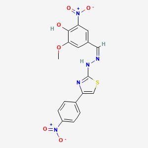 molecular formula C17H13N5O6S B7741424 2-methoxy-6-nitro-4-[(Z)-{2-[4-(4-nitrophenyl)-1,3-thiazol-2-yl]hydrazinylidene}methyl]phenol 