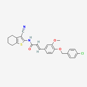 molecular formula C26H23ClN2O3S B7741527 (2E)-3-{4-[(4-chlorobenzyl)oxy]-3-methoxyphenyl}-N-(3-cyano-4,5,6,7-tetrahydro-1-benzothiophen-2-yl)prop-2-enamide 