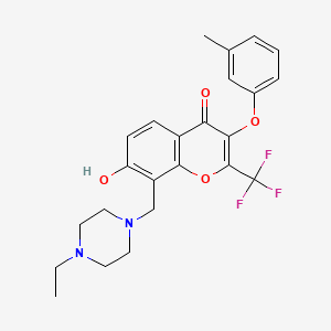 molecular formula C24H25F3N2O4 B7741578 8-[(4-ethylpiperazin-1-yl)methyl]-7-hydroxy-3-(3-methylphenoxy)-2-(trifluoromethyl)-4H-chromen-4-one 