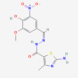 molecular formula C13H13N5O5S B7741677 2-amino-N-[(1Z)-(4-hydroxy-3-methoxy-5-nitrophenyl)methylidene]-4-methyl-1,3-thiazole-5-carbohydrazide 
