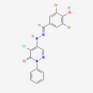 molecular formula C17H11Br2ClN4O2 B7741796 (E)-4-chloro-5-(2-(3,5-dibromo-4-hydroxybenzylidene)hydrazinyl)-2-phenylpyridazin-3(2H)-one 