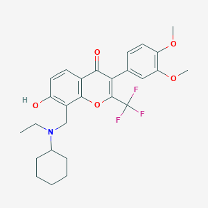 molecular formula C27H30F3NO5 B7741850 8-{[cyclohexyl(ethyl)amino]methyl}-3-(3,4-dimethoxyphenyl)-7-hydroxy-2-(trifluoromethyl)-4H-chromen-4-one 