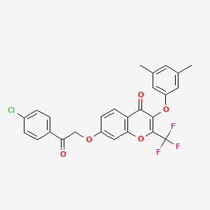 molecular formula C26H18ClF3O5 B7742076 7-[2-(4-Chlorophenyl)-2-oxoethoxy]-3-(3,5-dimethylphenoxy)-2-(trifluoromethyl)chromen-4-one 