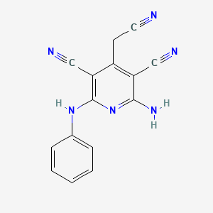 molecular formula C15H10N6 B7742127 2-Amino-6-anilino-4-(cyanomethyl)pyridine-3,5-dicarbonitrile 