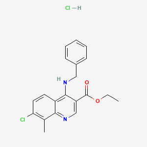 molecular formula C20H20Cl2N2O2 B7742326 Ethyl 4-(benzylamino)-7-chloro-8-methylquinoline-3-carboxylate;hydrochloride 