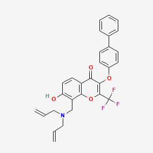 molecular formula C29H24F3NO4 B7742367 8-[[Bis(prop-2-enyl)amino]methyl]-7-hydroxy-3-(4-phenylphenoxy)-2-(trifluoromethyl)chromen-4-one 