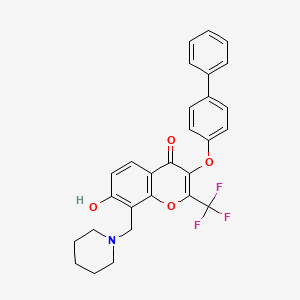 molecular formula C28H24F3NO4 B7742374 3-(1,1'-biphenyl-4-yloxy)-7-hydroxy-8-(piperidin-1-ylmethyl)-2-(trifluoromethyl)-4H-chromen-4-one 