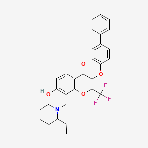 molecular formula C30H28F3NO4 B7742382 3-(biphenyl-4-yloxy)-8-[(2-ethylpiperidin-1-yl)methyl]-7-hydroxy-2-(trifluoromethyl)-4H-chromen-4-one 