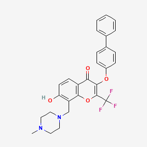 molecular formula C28H25F3N2O4 B7742387 3-(biphenyl-4-yloxy)-7-hydroxy-8-[(4-methylpiperazin-1-yl)methyl]-2-(trifluoromethyl)-4H-chromen-4-one 