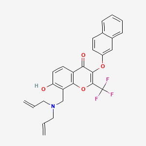 molecular formula C27H22F3NO4 B7742427 8-[[Bis(prop-2-enyl)amino]methyl]-7-hydroxy-3-naphthalen-2-yloxy-2-(trifluoromethyl)chromen-4-one 