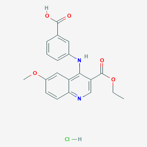 molecular formula C20H19ClN2O5 B7742535 3-[(3-Ethoxycarbonyl-6-methoxyquinolin-4-yl)amino]benzoic acid;hydrochloride 