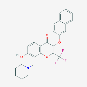 molecular formula C26H22F3NO4 B7742603 7-hydroxy-3-(naphthalen-2-yloxy)-8-(piperidin-1-ylmethyl)-2-(trifluoromethyl)-4H-chromen-4-one 