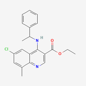 molecular formula C21H21ClN2O2 B7742682 Ethyl 6-chloro-8-methyl-4-[(1-phenylethyl)amino]quinoline-3-carboxylate 