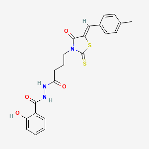 molecular formula C22H21N3O4S2 B7742992 2-hydroxy-N'-{4-[(5Z)-5-(4-methylbenzylidene)-4-oxo-2-thioxo-1,3-thiazolidin-3-yl]butanoyl}benzohydrazide 