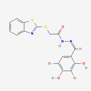molecular formula C16H11Br2N3O3S2 B7743589 (Z)-2-(benzo[d]thiazol-2-ylthio)-N'-(3,5-dibromo-2,4-dihydroxybenzylidene)acetohydrazide 