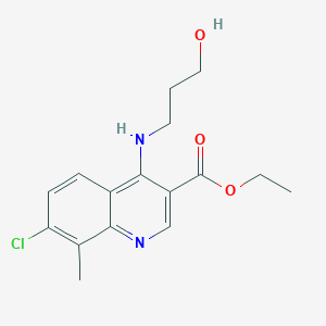 molecular formula C16H19ClN2O3 B7743899 Ethyl 7-chloro-4-(3-hydroxypropylamino)-8-methylquinoline-3-carboxylate 