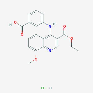 molecular formula C20H19ClN2O5 B7743953 3-[(3-Ethoxycarbonyl-8-methoxyquinolin-4-yl)amino]benzoic acid;hydrochloride 