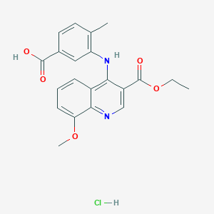 molecular formula C21H21ClN2O5 B7743955 3-[(3-Ethoxycarbonyl-8-methoxyquinolin-4-yl)amino]-4-methylbenzoic acid;hydrochloride 