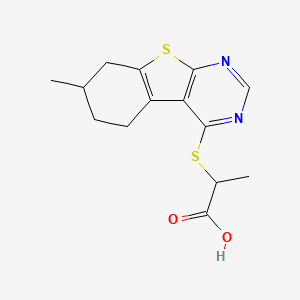 molecular formula C14H16N2O2S2 B7744030 2-((7-Methyl-5,6,7,8-tetrahydrobenzo[4,5]thieno[2,3-d]pyrimidin-4-yl)thio)propanoic acid 