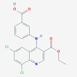 molecular formula C19H14Cl2N2O4 B7744083 3-{[6,8-Dichloro-3-(ethoxycarbonyl)quinolin-4-yl]amino}benzoic acid 