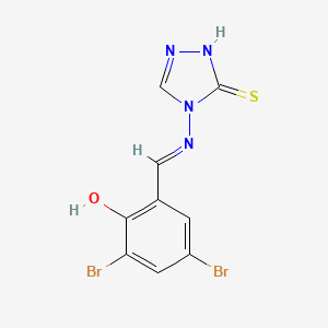 molecular formula C9H6Br2N4OS B7744132 (E)-2,4-dibromo-6-(((3-mercapto-4H-1,2,4-triazol-4-yl)imino)methyl)phenol 