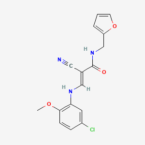 (E)-3-((5-chloro-2-methoxyphenyl)amino)-2-cyano-N-(furan-2-ylmethyl)acrylamide