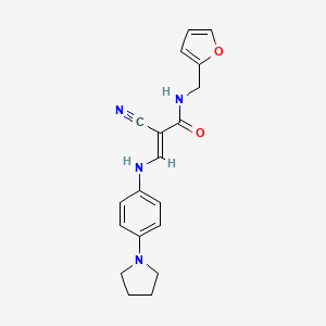 molecular formula C19H20N4O2 B7744217 (2E)-2-cyano-N-(furan-2-ylmethyl)-3-{[4-(pyrrolidin-1-yl)phenyl]amino}prop-2-enamide 