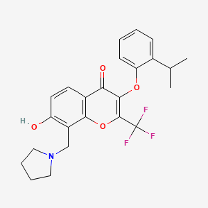 molecular formula C24H24F3NO4 B7744312 7-hydroxy-3-(2-isopropylphenoxy)-8-(pyrrolidin-1-ylmethyl)-2-(trifluoromethyl)-4H-chromen-4-one 