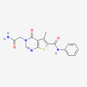 molecular formula C16H14N4O3S B7744546 3-(2-amino-2-oxoethyl)-5-methyl-4-oxo-N-phenyl-3,4-dihydrothieno[2,3-d]pyrimidine-6-carboxamide 