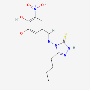 molecular formula C14H17N5O4S B7744723 (4Z)-4-[[(3-butyl-5-sulfanylidene-1H-1,2,4-triazol-4-yl)amino]methylidene]-2-methoxy-6-nitrocyclohexa-2,5-dien-1-one 