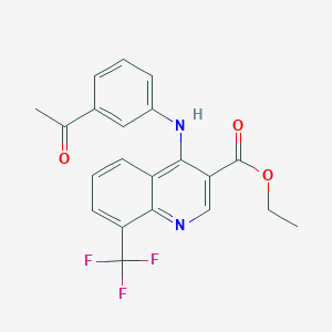 molecular formula C21H17F3N2O3 B7744990 Ethyl 4-[(3-acetylphenyl)amino]-8-(trifluoromethyl)quinoline-3-carboxylate 