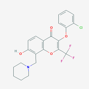 molecular formula C22H19ClF3NO4 B7745212 3-(2-chlorophenoxy)-7-hydroxy-8-(piperidin-1-ylmethyl)-2-(trifluoromethyl)-4H-chromen-4-one 