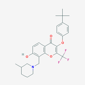molecular formula C27H30F3NO4 B7745409 3-(4-tert-butylphenoxy)-7-hydroxy-8-[(3-methylpiperidin-1-yl)methyl]-2-(trifluoromethyl)-4H-chromen-4-one 