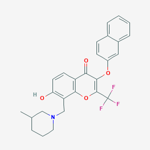 molecular formula C27H24F3NO4 B7745419 7-hydroxy-8-[(3-methylpiperidin-1-yl)methyl]-3-(2-naphthyloxy)-2-(trifluoromethyl)-4H-chromen-4-one 