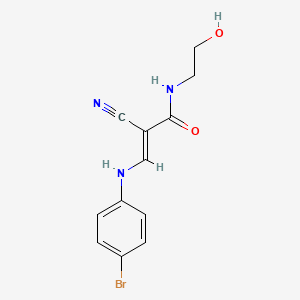 molecular formula C12H12BrN3O2 B7745501 (E)-3-((4-bromophenyl)amino)-2-cyano-N-(2-hydroxyethyl)acrylamide 