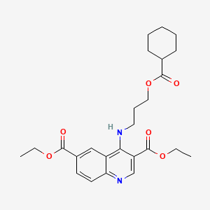 molecular formula C25H32N2O6 B7745658 Diethyl 4-((3-((cyclohexanecarbonyl)oxy)propyl)amino)quinoline-3,6-dicarboxylate 