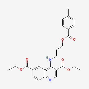 molecular formula C26H28N2O6 B7745663 Diethyl 4-({3-[(4-methylbenzoyl)oxy]propyl}amino)quinoline-3,6-dicarboxylate 