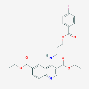 molecular formula C25H25FN2O6 B7745671 Diethyl 4-({3-[(4-fluorobenzoyl)oxy]propyl}amino)quinoline-3,6-dicarboxylate 