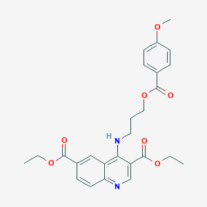 molecular formula C26H28N2O7 B7745676 Diethyl 4-({3-[(4-methoxybenzoyl)oxy]propyl}amino)quinoline-3,6-dicarboxylate 